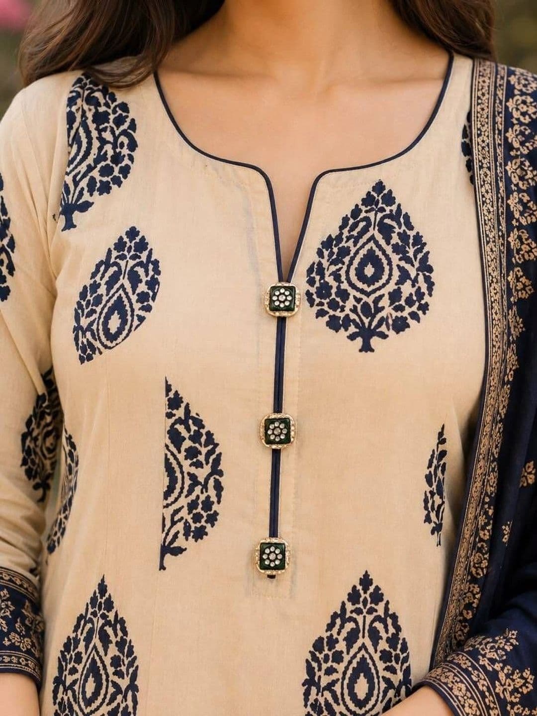 KALINI Women Ethnic Motifs Printed Regular Pure Cotton Kurta with Trousers & With Dupatta thumbnail 5