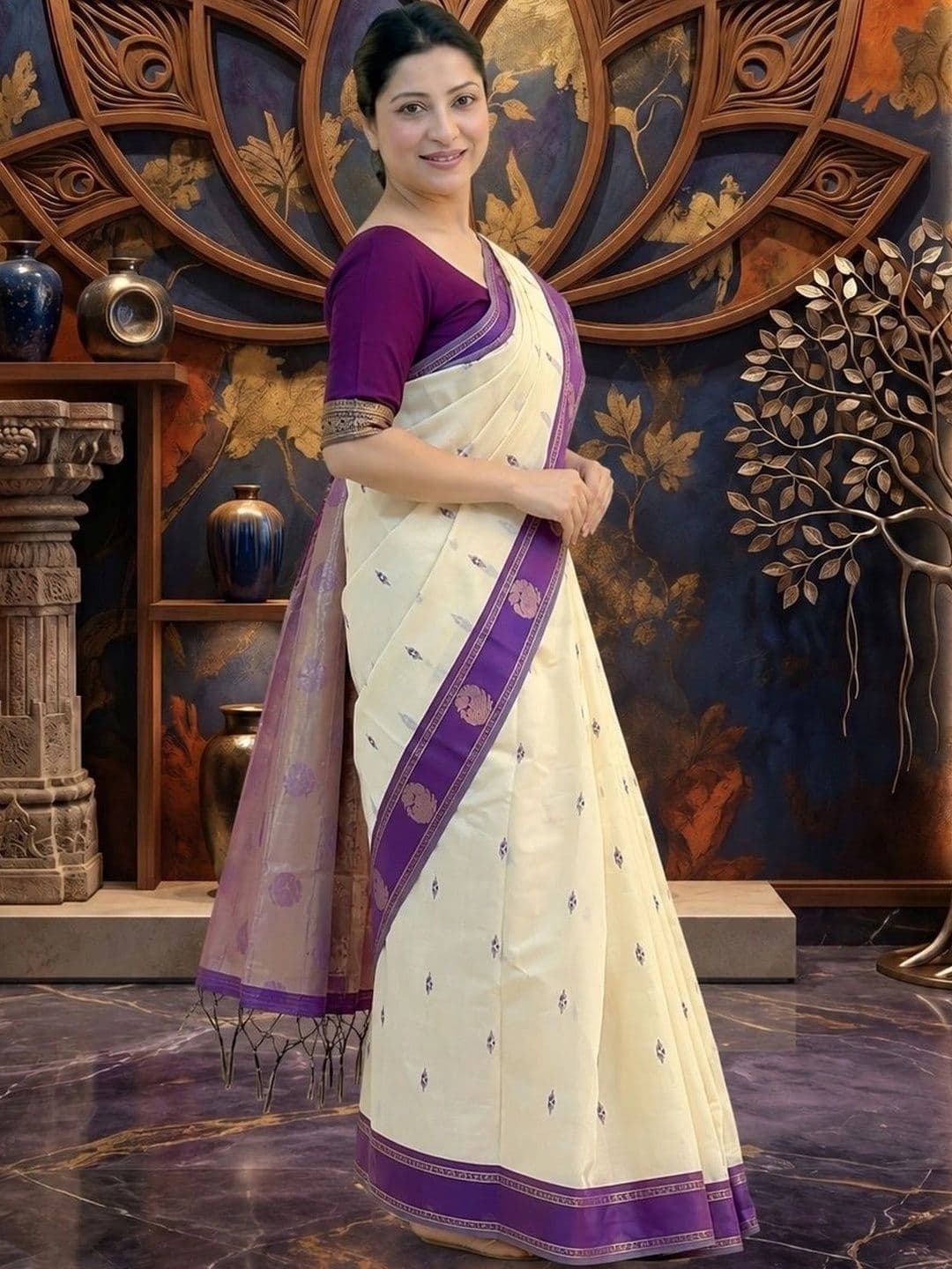 clotheva Woven Design Zari Art Silk Banarasi Saree thumbnail 6