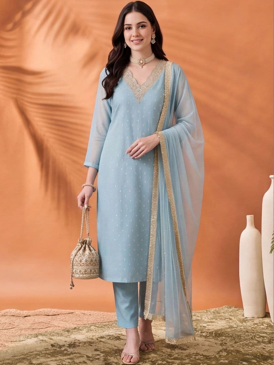 Jaipur Kurti Women Ethnic  Embroidered Thread Work Kurta with Trousers & With Dupatta - view 1
