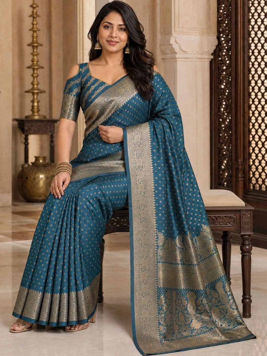 IKSHARA Zari Art Silk Banarasi Saree thumbnail 5