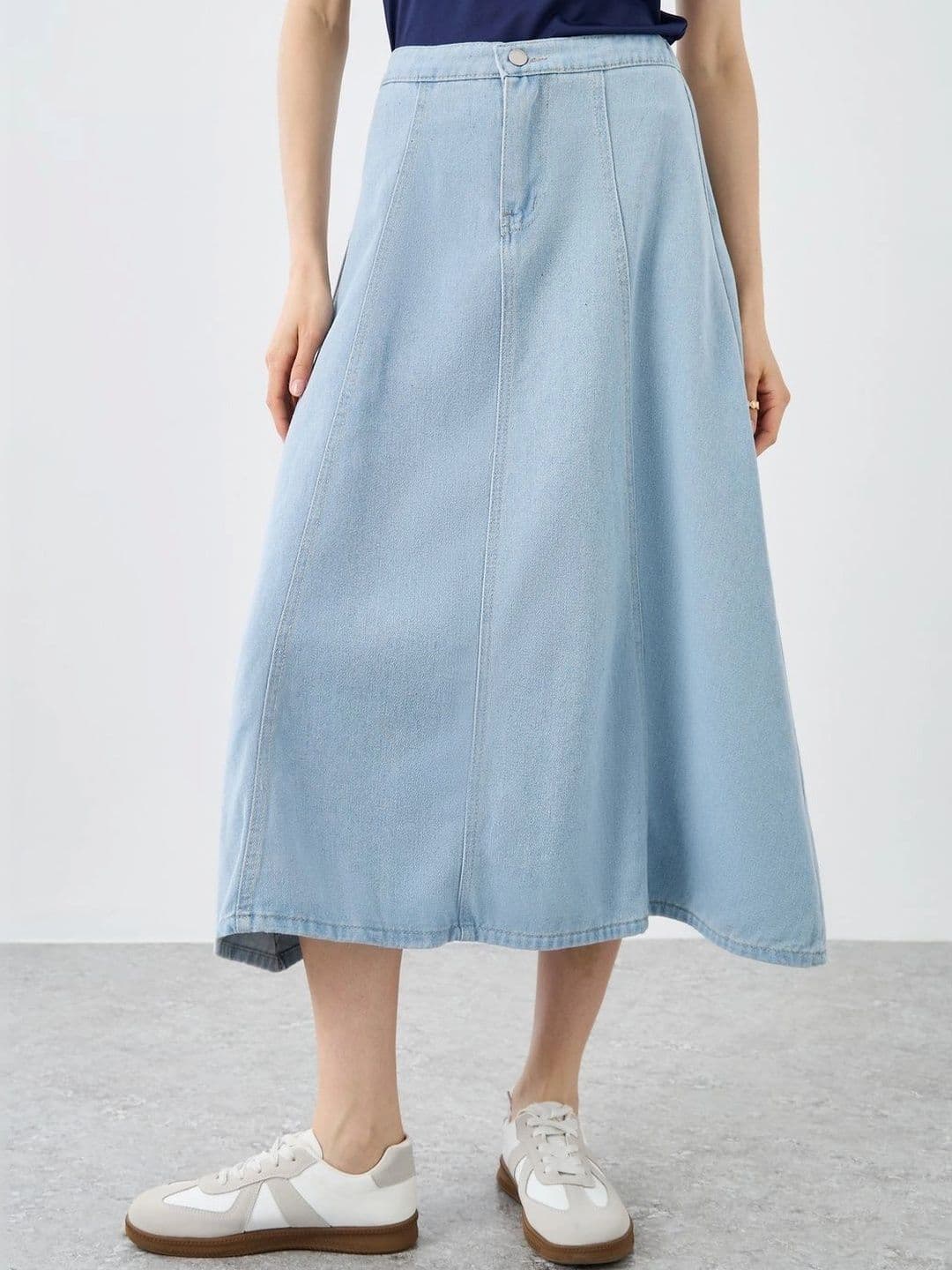 Styli Women Cotton Indigo Midi A-Line Skirt - view 1