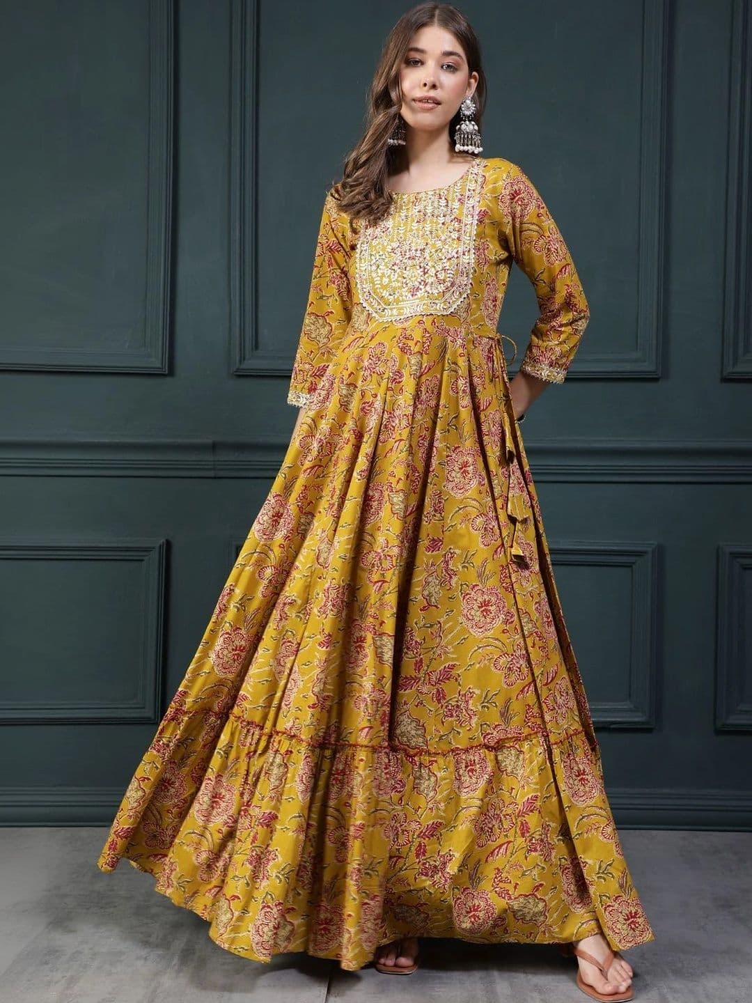 WOMENCLICK Women Floral Printed Thread Work Floral Anarkali Kurta thumbnail 3