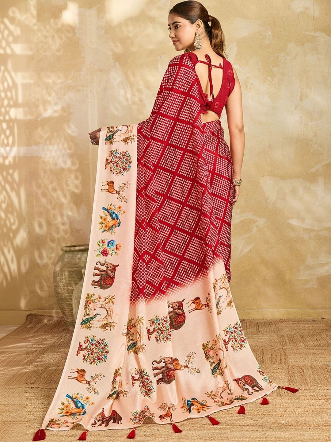 Nayanthara Trends Women Bandhani Poly Chiffon Designer Saree thumbnail 6