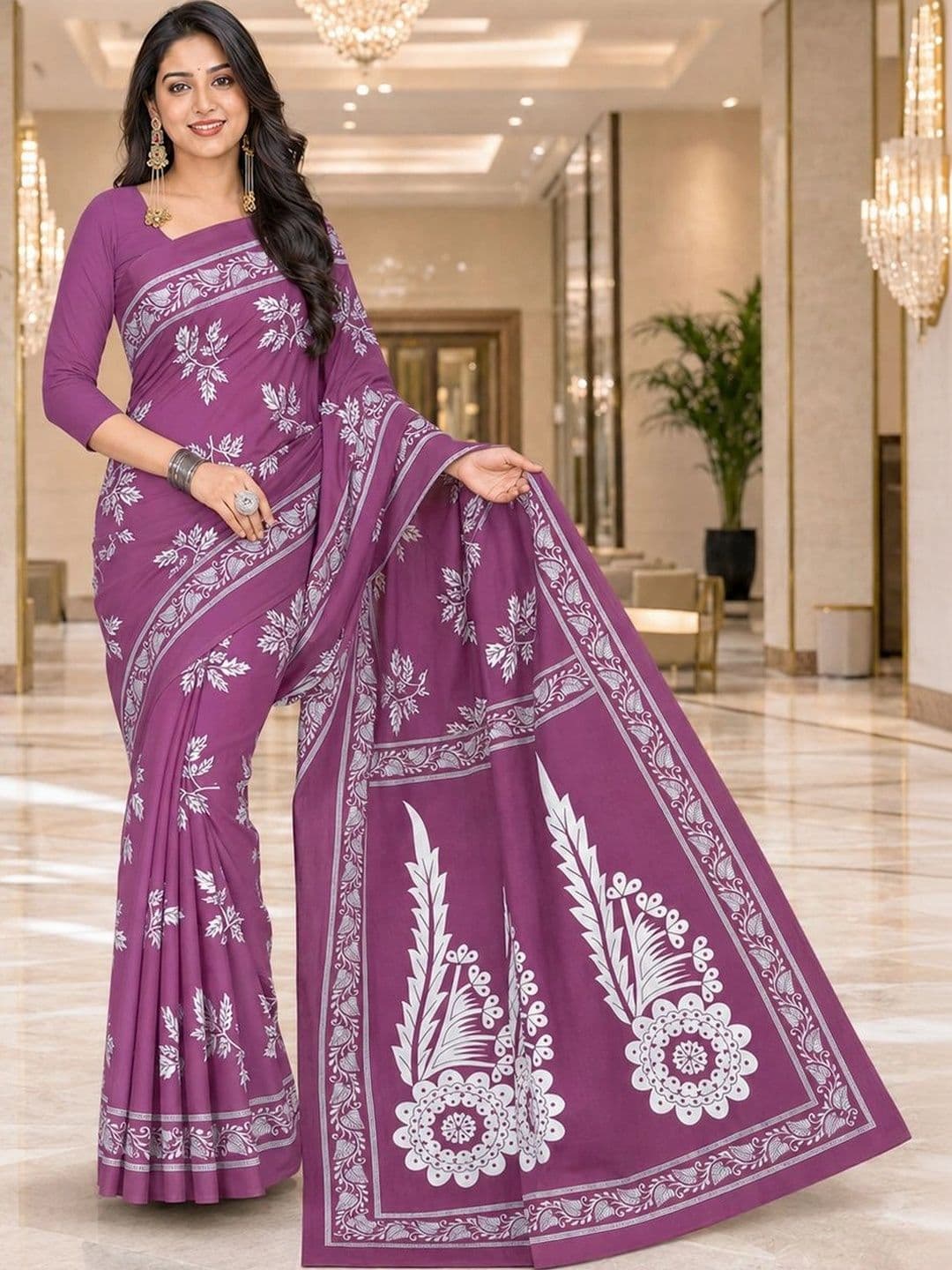 Karishma Floral Pure Cotton Bandhani Saree - view 1