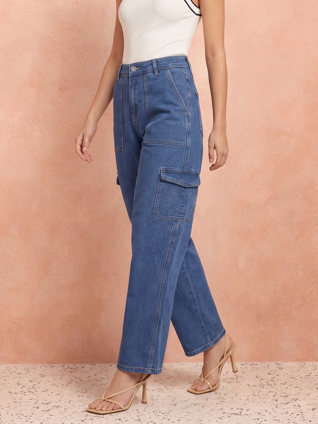 all about you Women Barrel Fit Cargo High-Rise Stretchable Jeans thumbnail 3