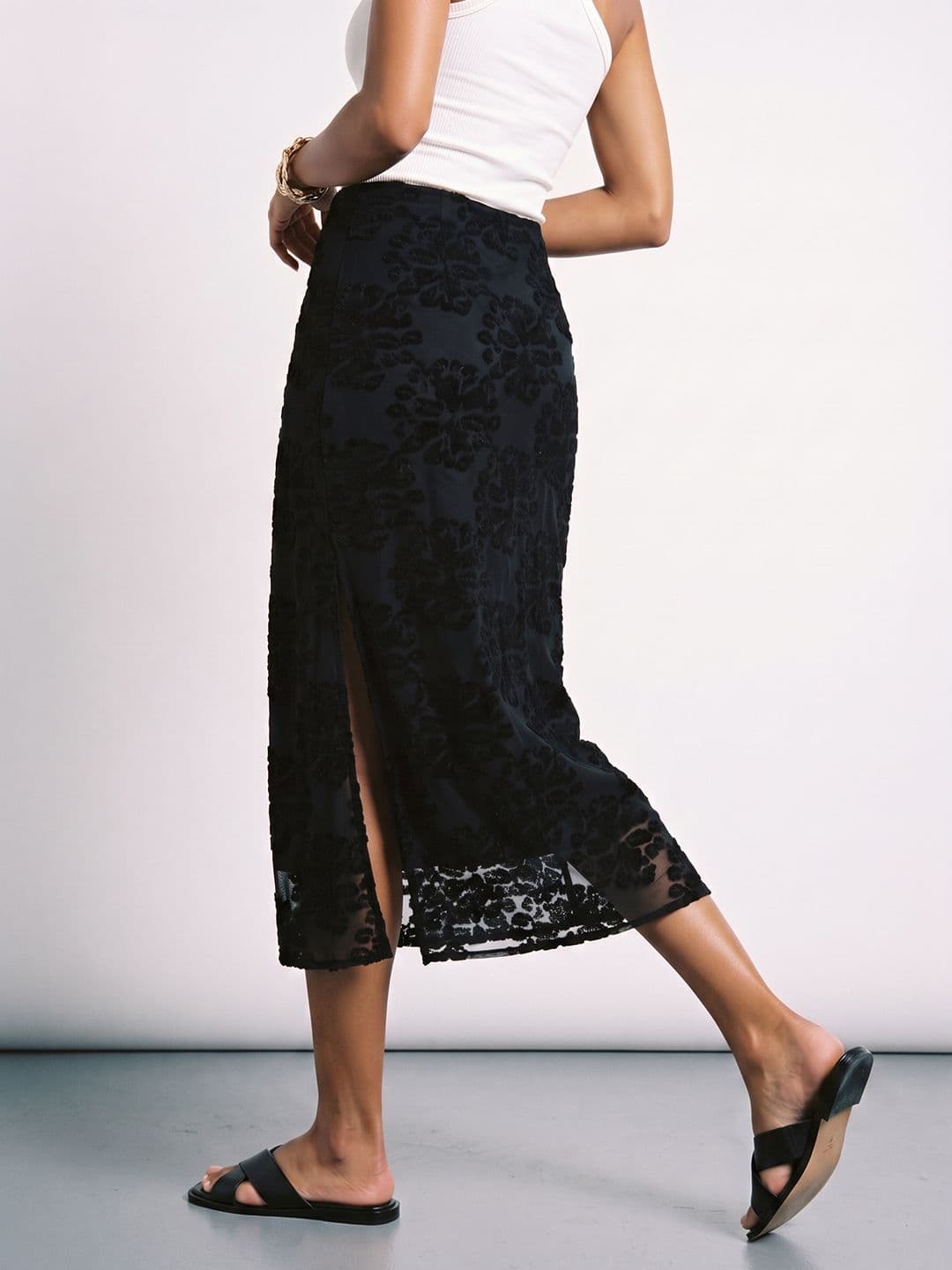 Phosphorus Women Floral Designed Side Slit Midi Straight Skirt thumbnail 3