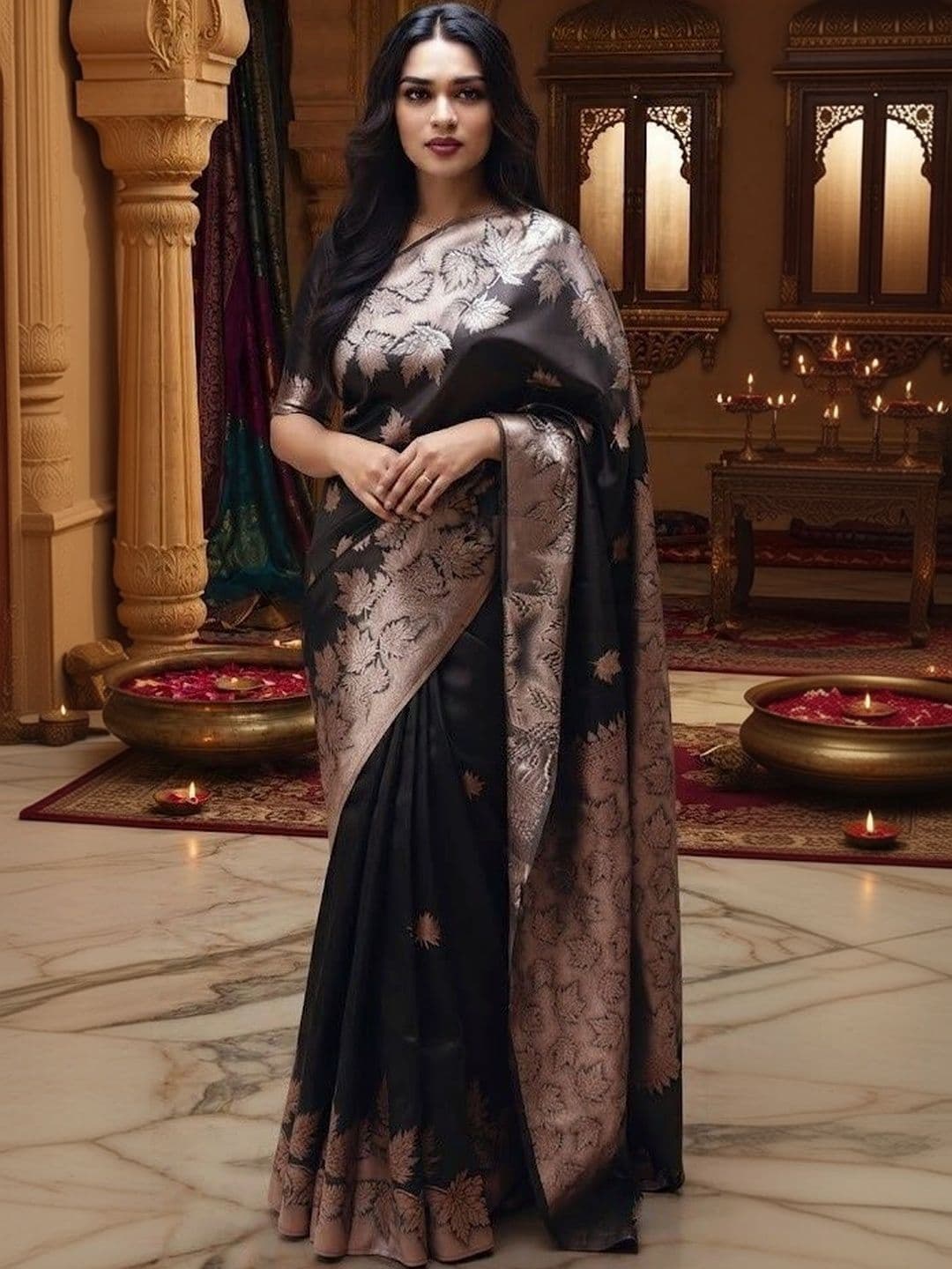 VelvetHue Woven Design Zari Art Silk Banarasi Saree - view 1