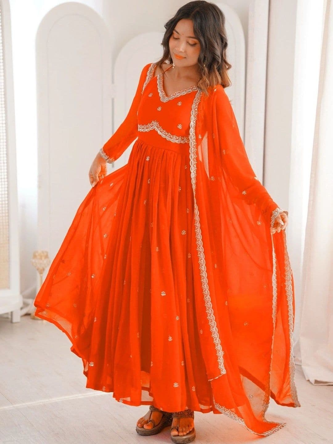Frenzy Fusion Women Ethnic Motifs Empire Gotta Patti Kurta with Palazzos & With Dupatta thumbnail 5