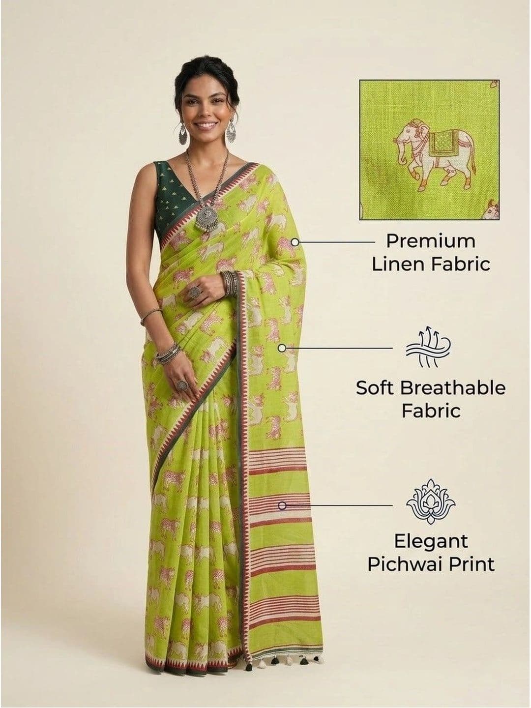 Anouk Ethnic Motifs Pure Linen Saree thumbnail 7