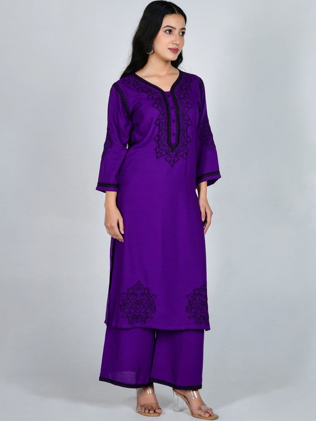 YOJINI Women Ethnic Motifs Embroidered Regular Thread Work Kurta with Palazzos thumbnail 6