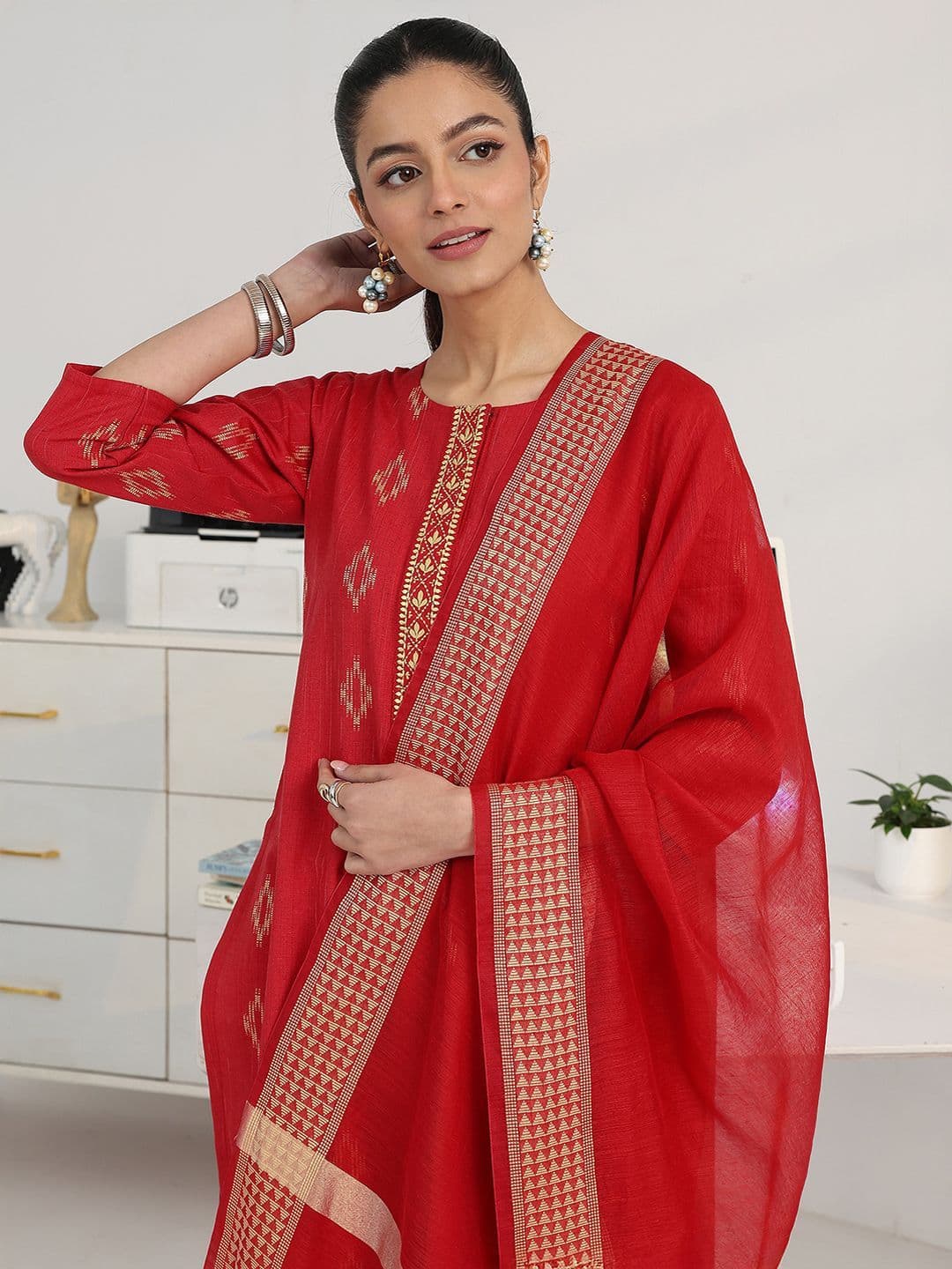 Gerua By Libas Women Ethnic Motifs Printed Regular Kurta with Trousers & With Dupatta thumbnail 4