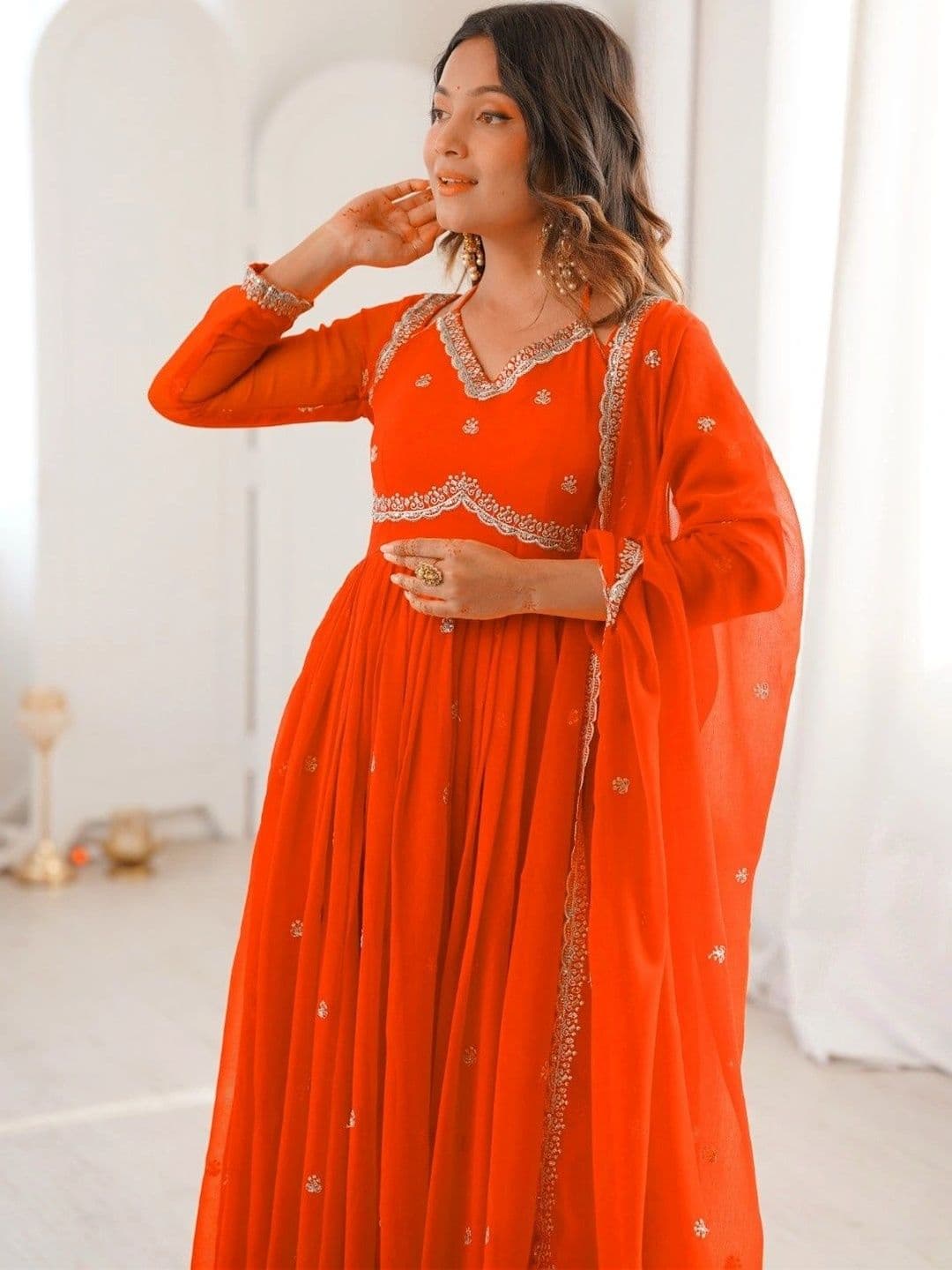 Frenzy Fusion Women Ethnic Motifs Empire Gotta Patti Kurta with Palazzos & With Dupatta thumbnail 3