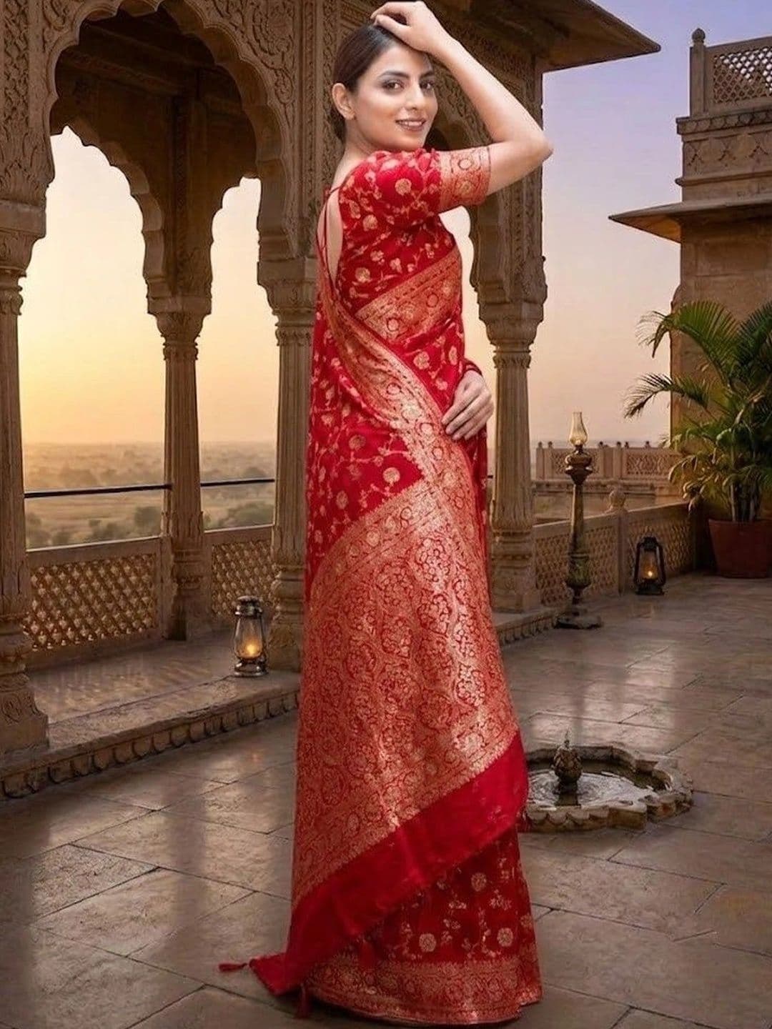 ADR CHIKANKARI Woven Design Zari Art Silk Banarasi Saree thumbnail 4