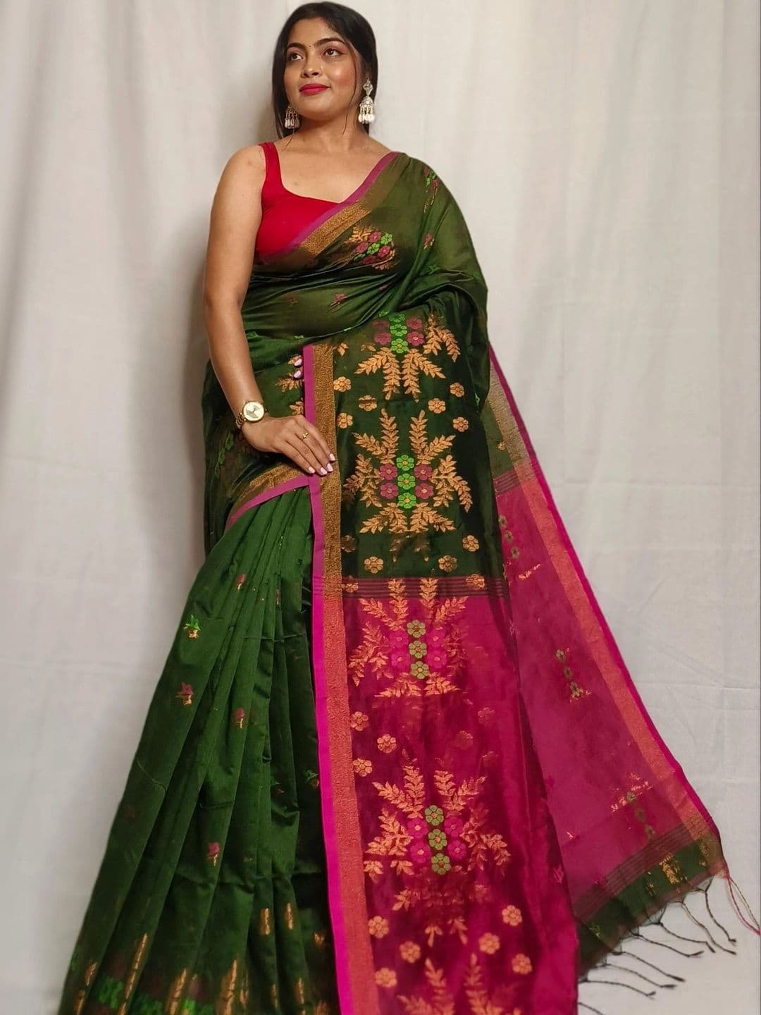 MRITTIKA LOOMS Woven Design Zari Pure Cotton Saree - view 1