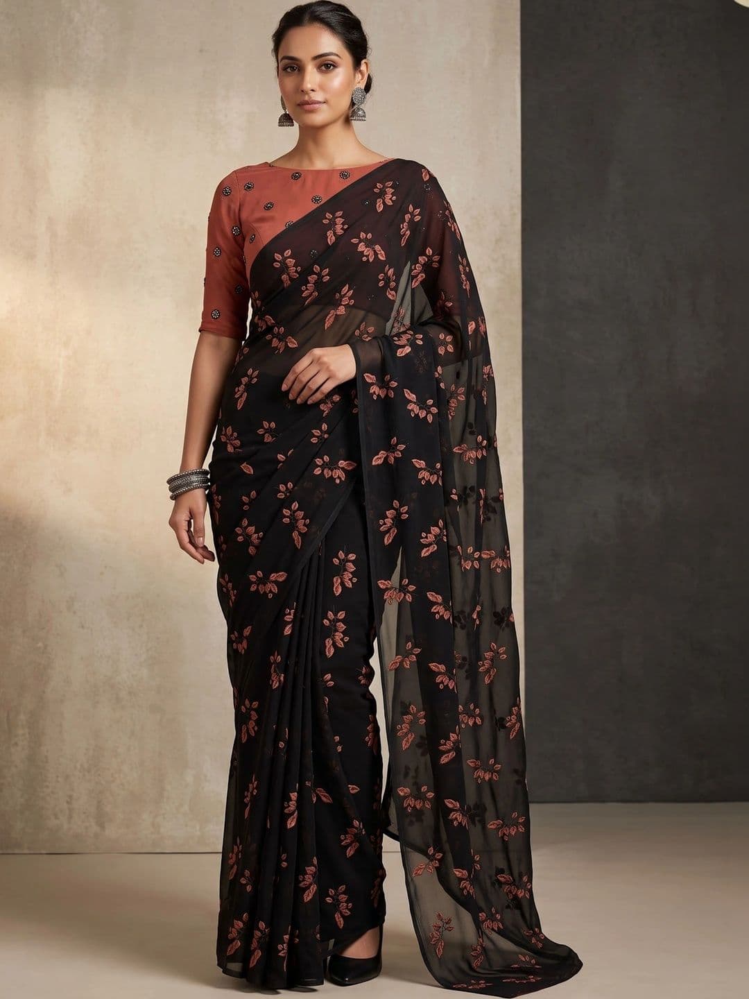 Sangria Embroidered Poly Chiffon Designer Saree - view 1