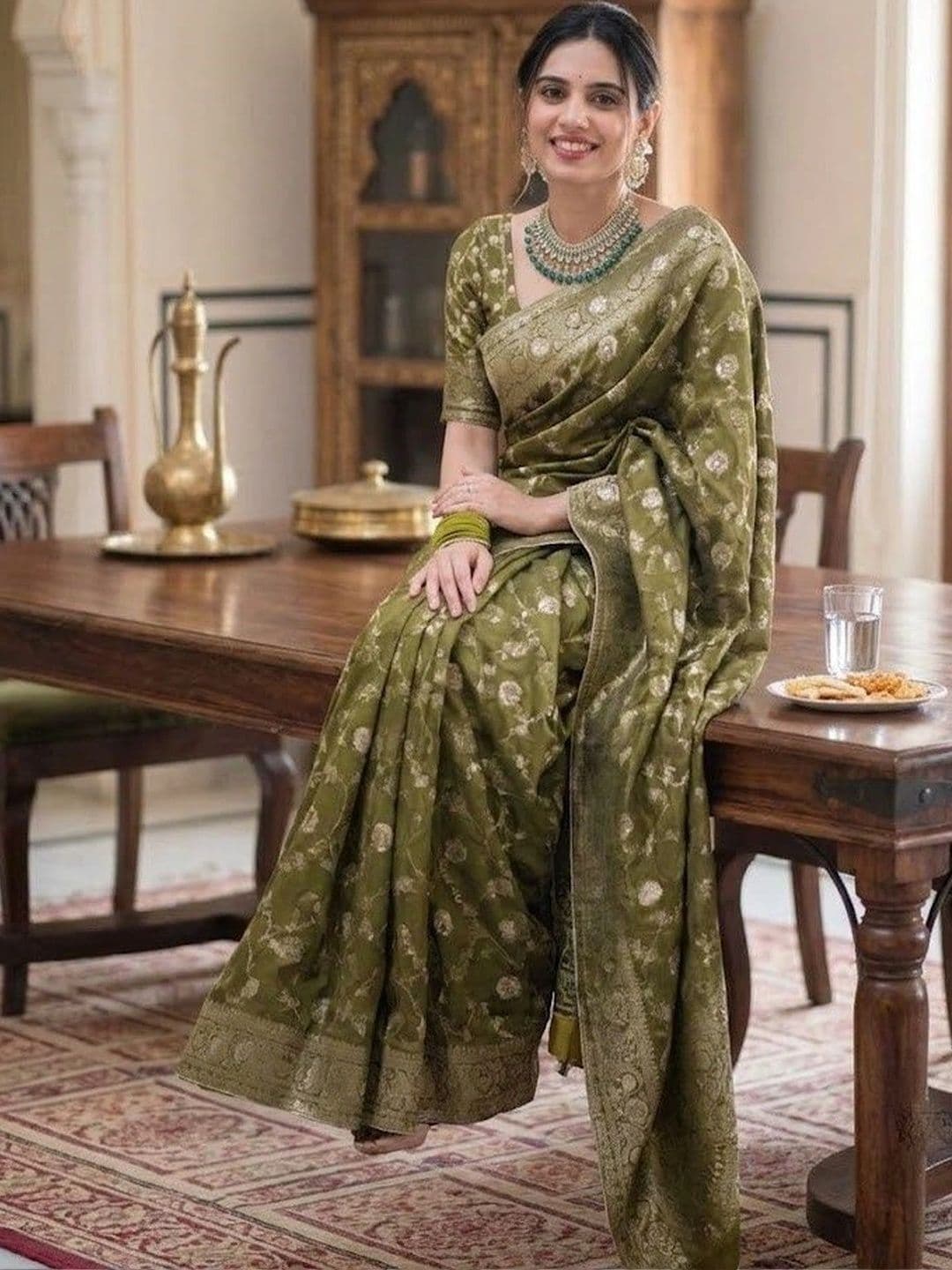 AwadhiCraft Floral Zari Art Silk Banarasi Saree thumbnail 5