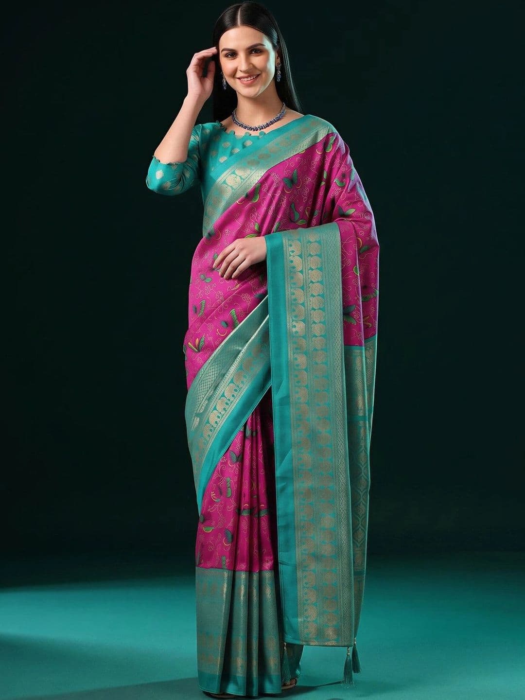 Anouk Floral Zari Designer Banarasi Saree - view 1