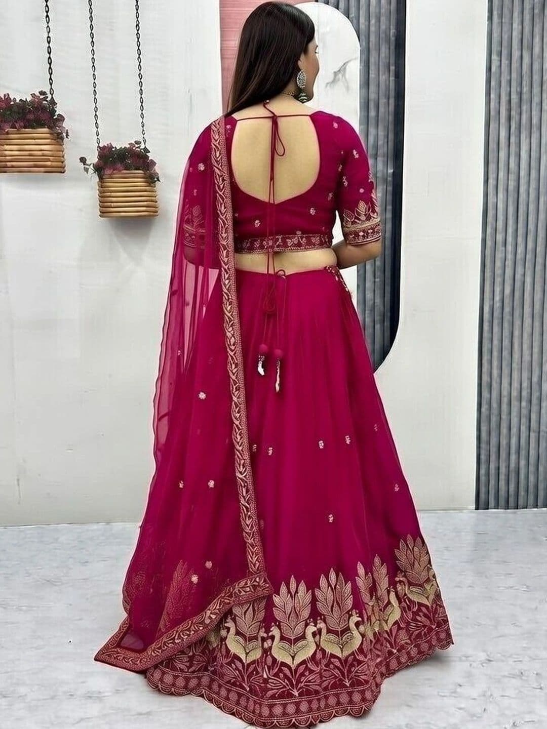 Closin Embroidered Thread Work Ready to Wear Lehenga & Unstitched Blouse With Dupatta thumbnail 3