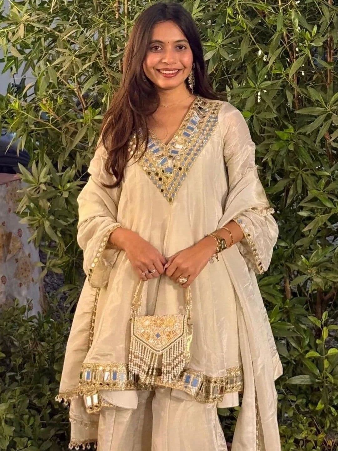 Frenzy Fusion Women Ethnic Motifs Regular Mirror Work Kurta with Palazzos & With Dupatta thumbnail 3