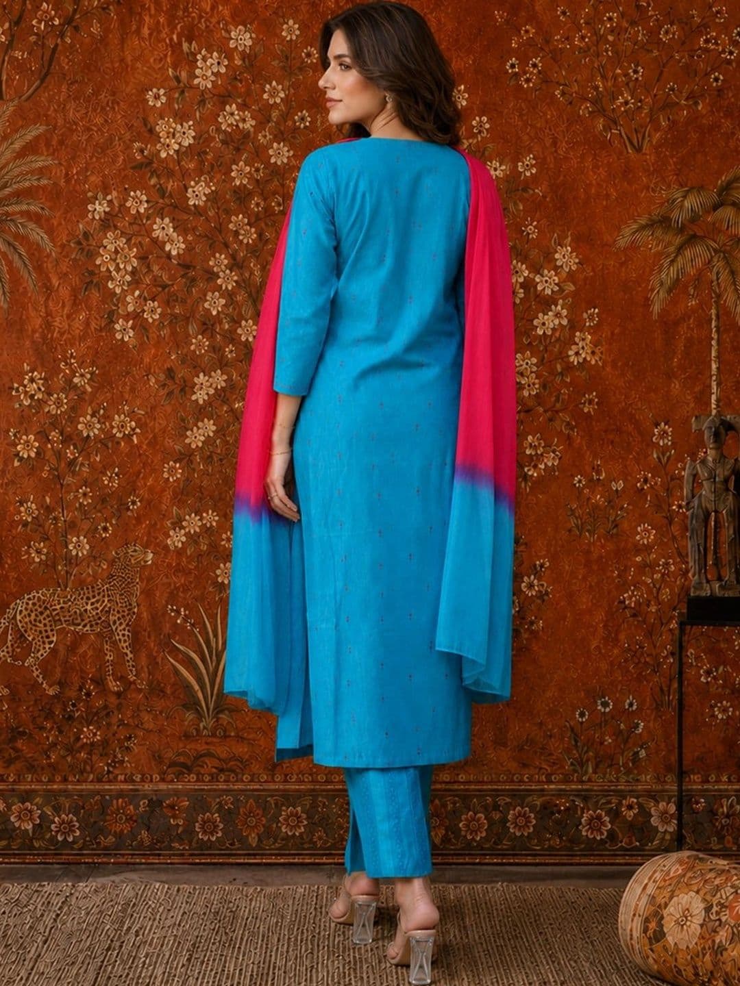 Sangria Women Ethnic Motifs Printed Regular Kurta with Trousers & With Dupatta thumbnail 4