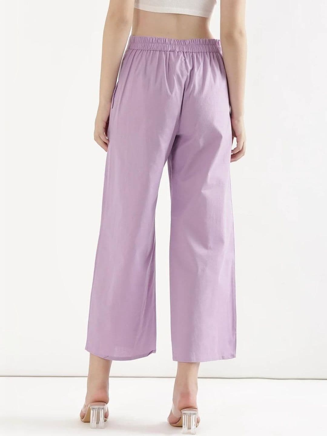 AMIRAS INDIAN ETHNIC WEAR Women Lilac Mid-Rise Cotton Comfort Straight Fit Pocket Trousers thumbnail 6