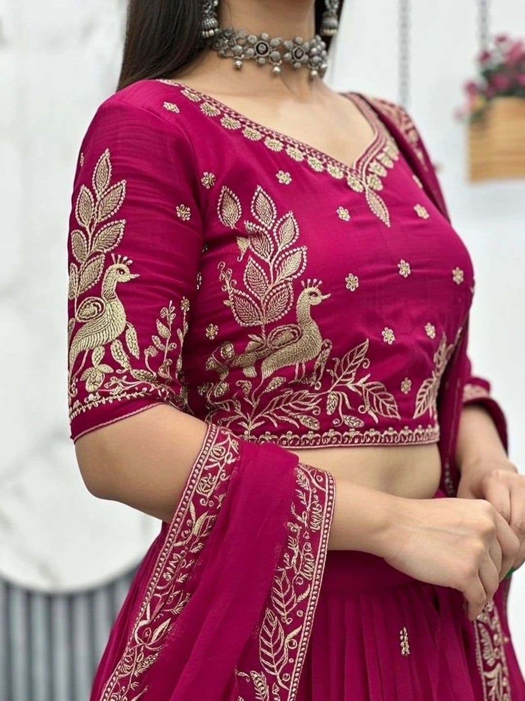 Closin Embroidered Thread Work Ready to Wear Lehenga & Unstitched Blouse With Dupatta thumbnail 2