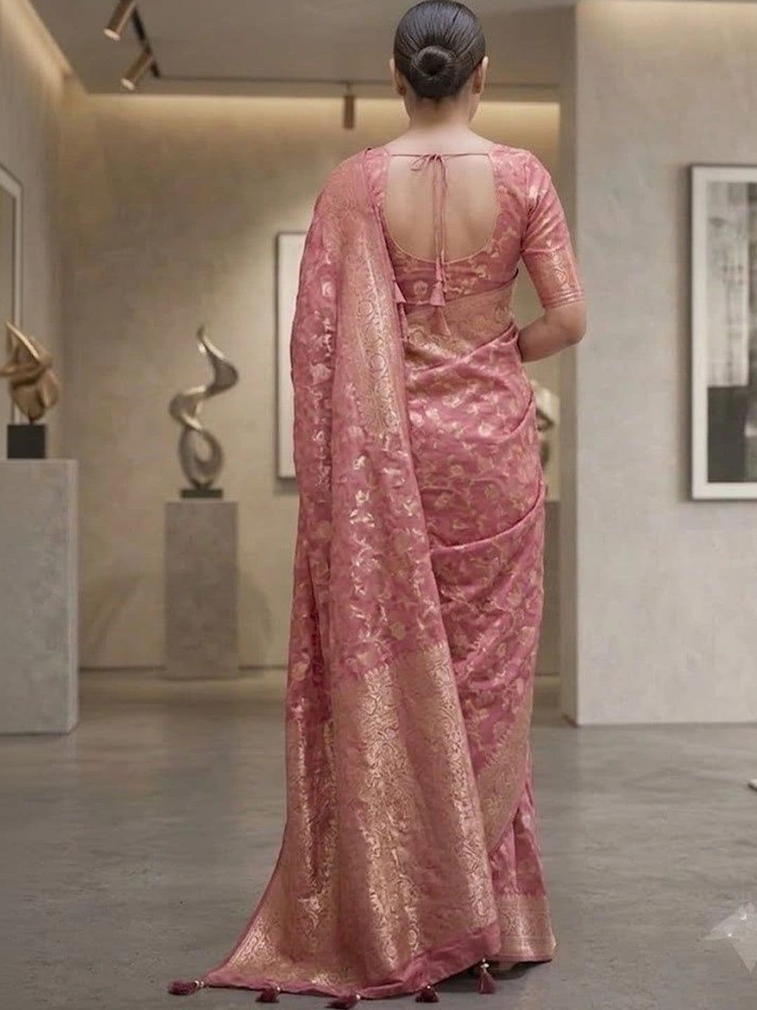 AAVEE Woven Design Zari Art Silk Banarasi Saree thumbnail 3