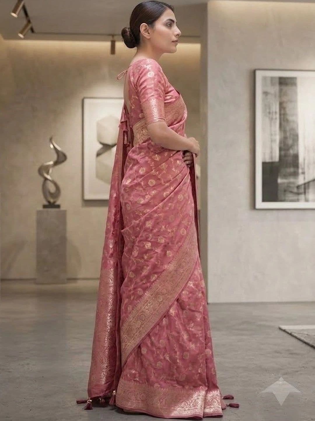 Narayan creations Woven Design Zari Art Silk Banarasi Saree thumbnail 5