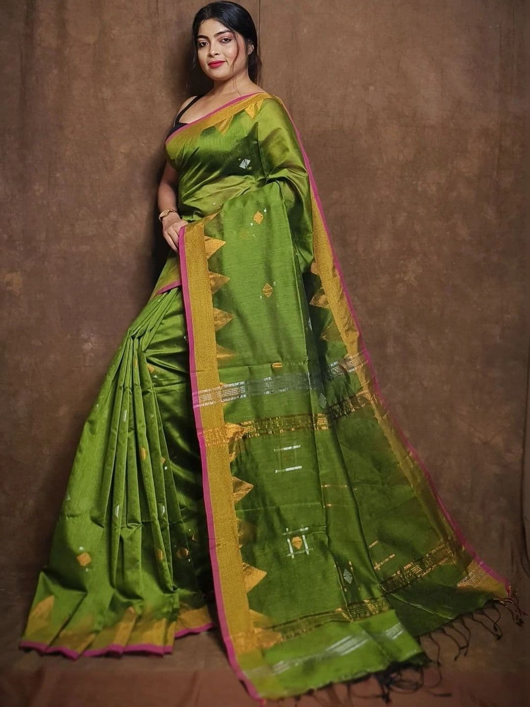 MRITTIKA LOOMS Woven Design Zari Pure Cotton Saree thumbnail 2