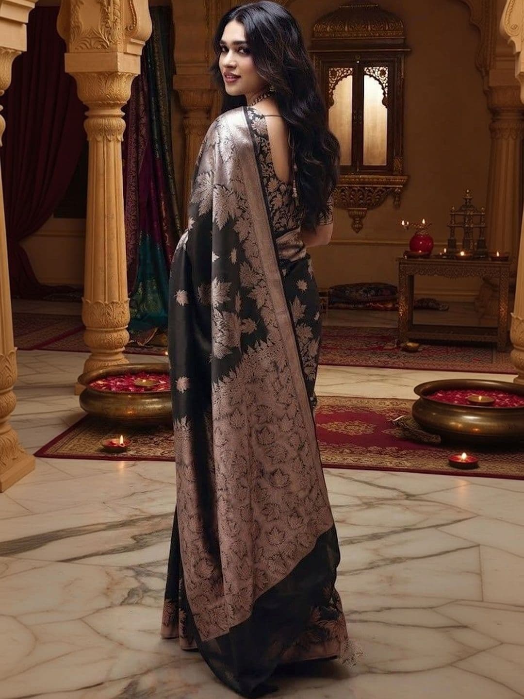 VelvetHue Woven Design Zari Art Silk Banarasi Saree thumbnail 3