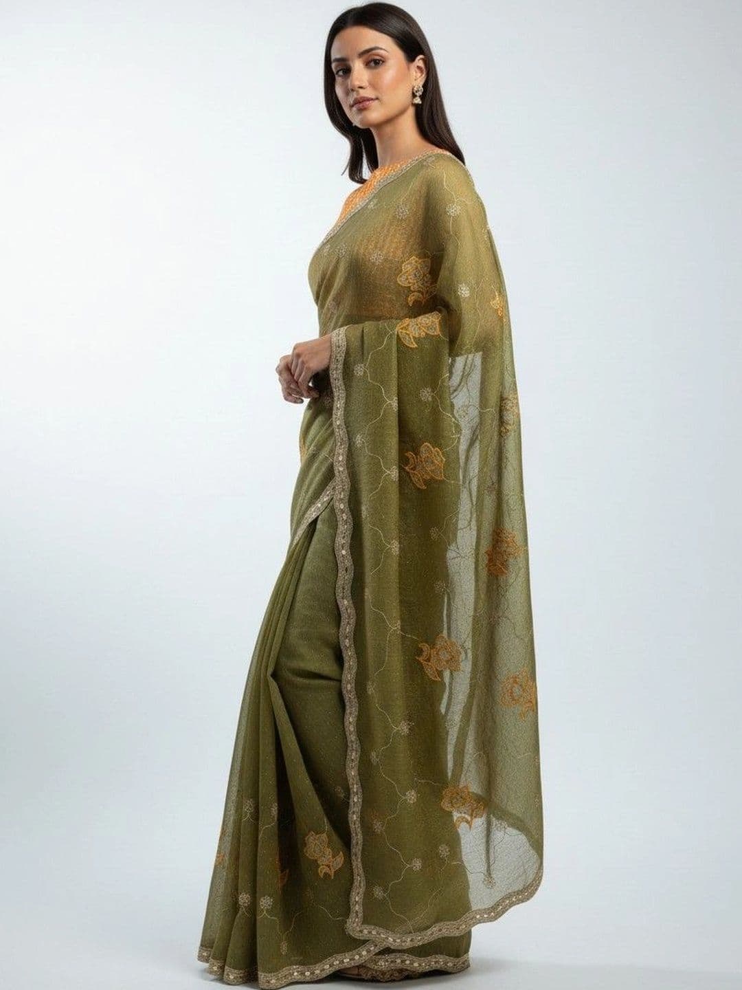 SmileyFashion Floral Embroidered Poly Georgette Saree thumbnail 5