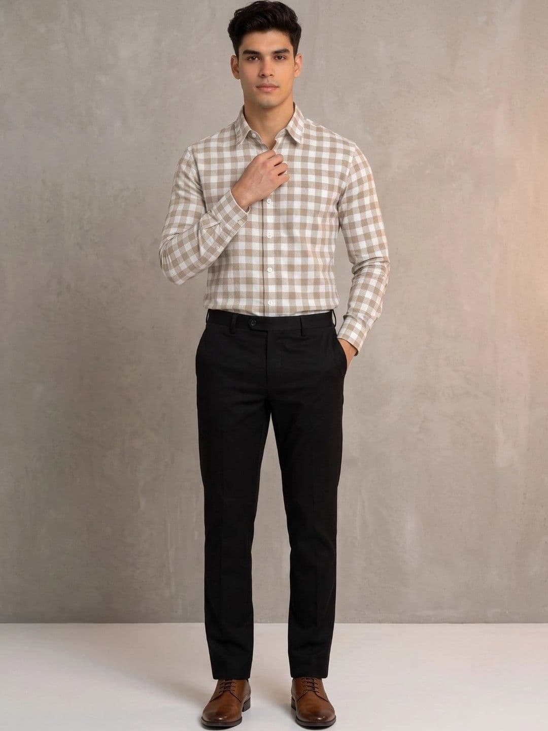 Studio-9 Men Classic Slim Fit Gingham Checks Checked Casual Shirt thumbnail 5