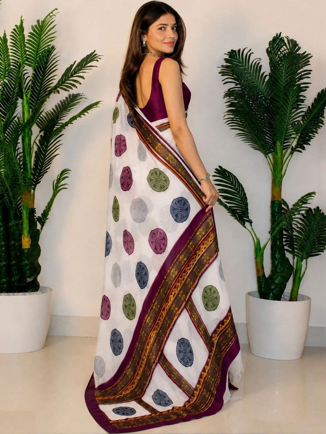 SANJANA  SILK SANJANA SILK Polka Dot Pure Georgette Saree thumbnail 3