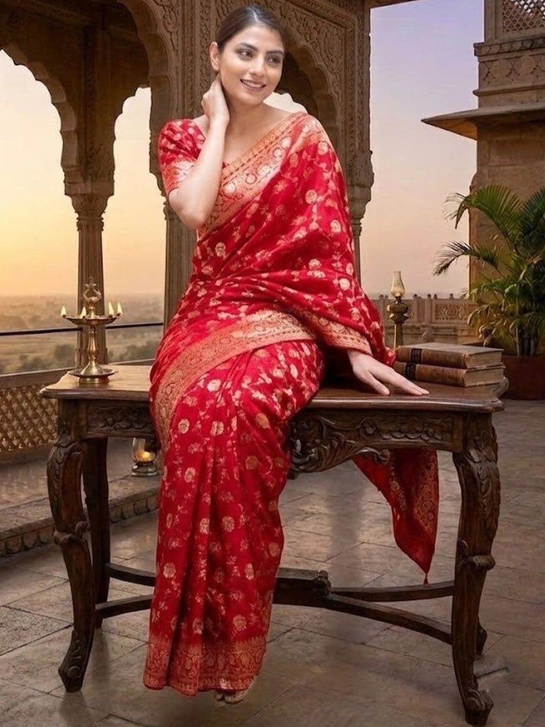 7Eleven Fashion Woven Design Zari Art Silk Banarasi Saree thumbnail 3