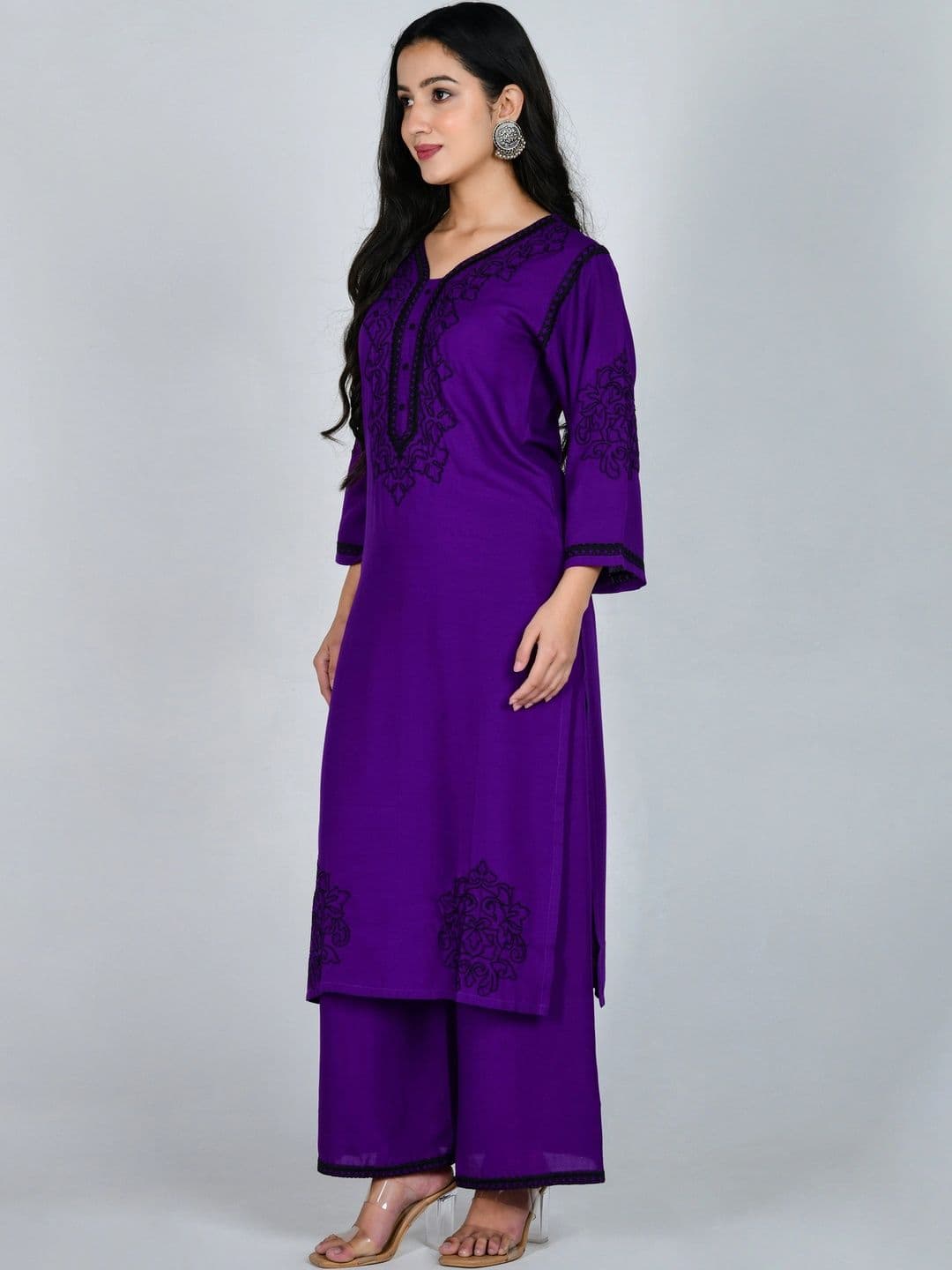YOJINI Women Ethnic Motifs Embroidered Regular Thread Work Kurta with Palazzos thumbnail 3