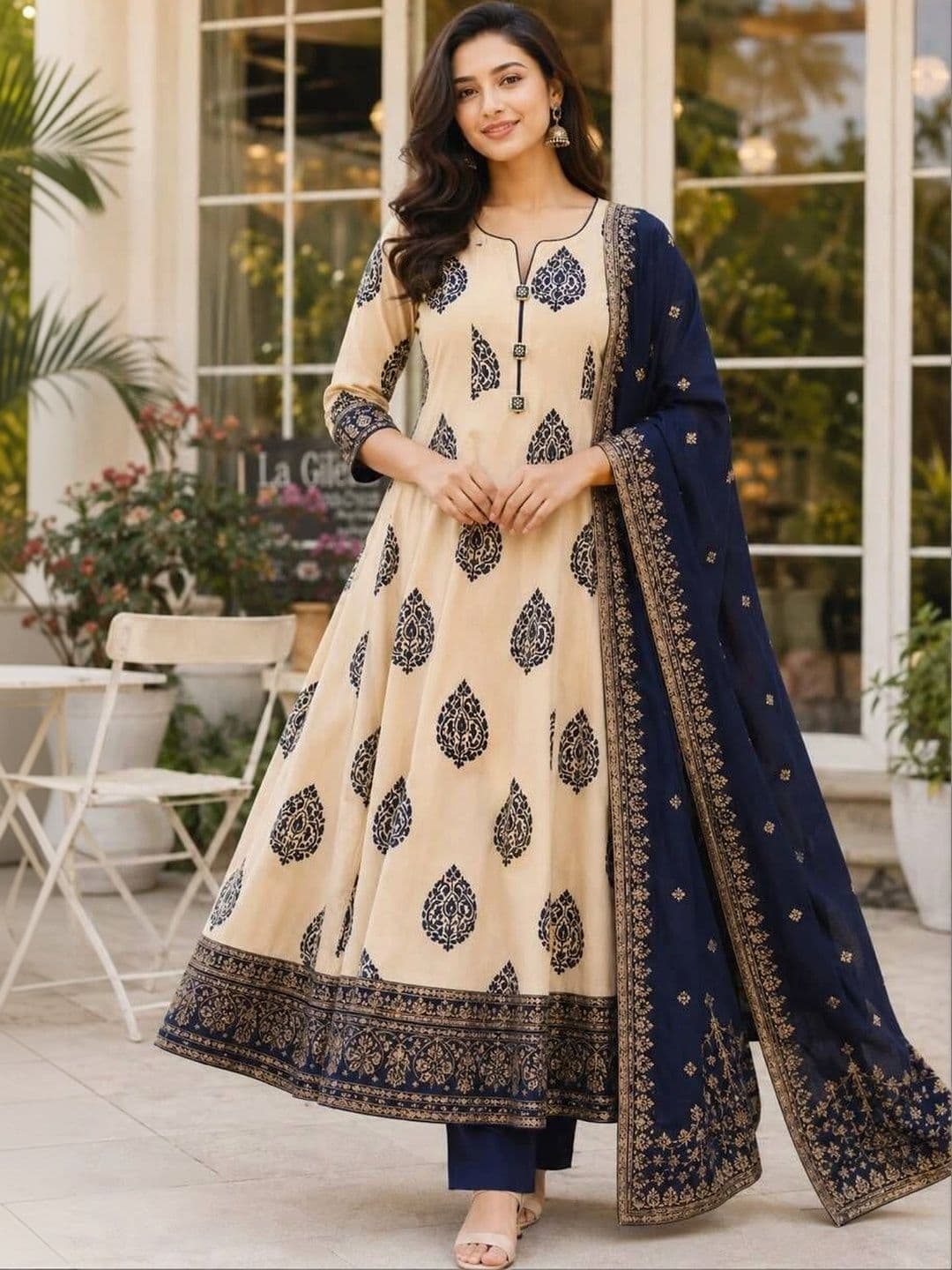Sangria Women Ethnic Motifs Printed Regular Pure Cotton Kurta with Trousers & With Dupatta - view 1