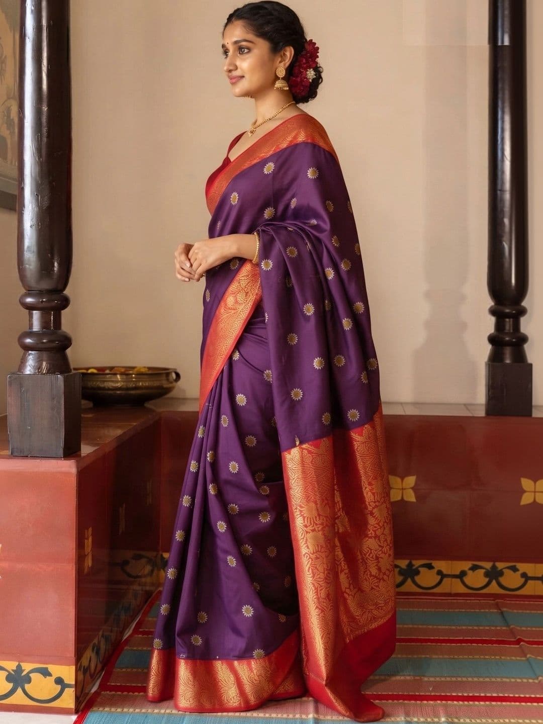 VILLE FASHION Woven Design Zari Art Silk Kanjeevaram Saree thumbnail 3