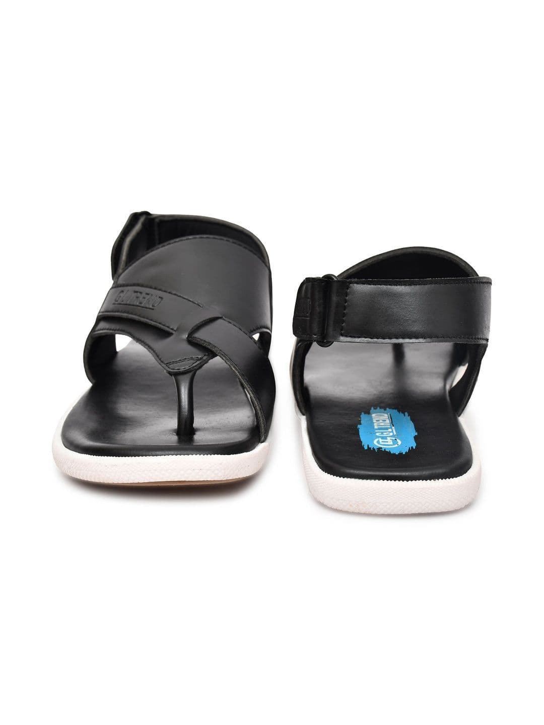 G L Trend Men Leather Comfort Casual Velcro Black Sandals thumbnail 3