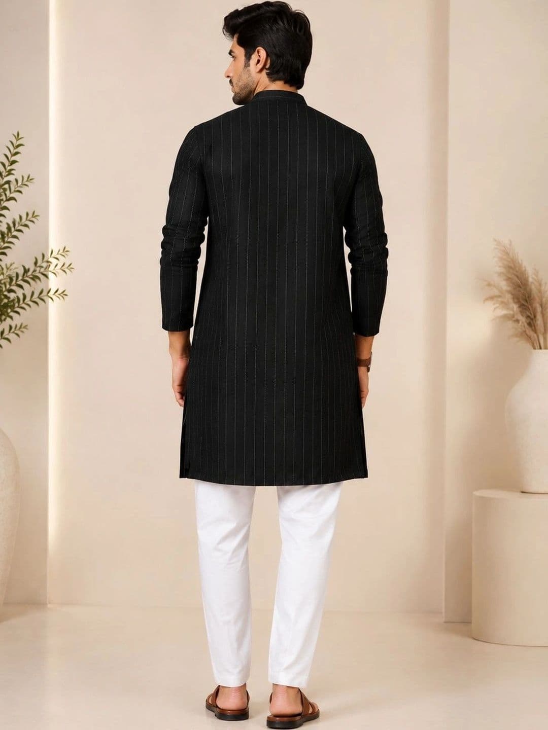 ORIFAB Men Striped Kurta thumbnail 6