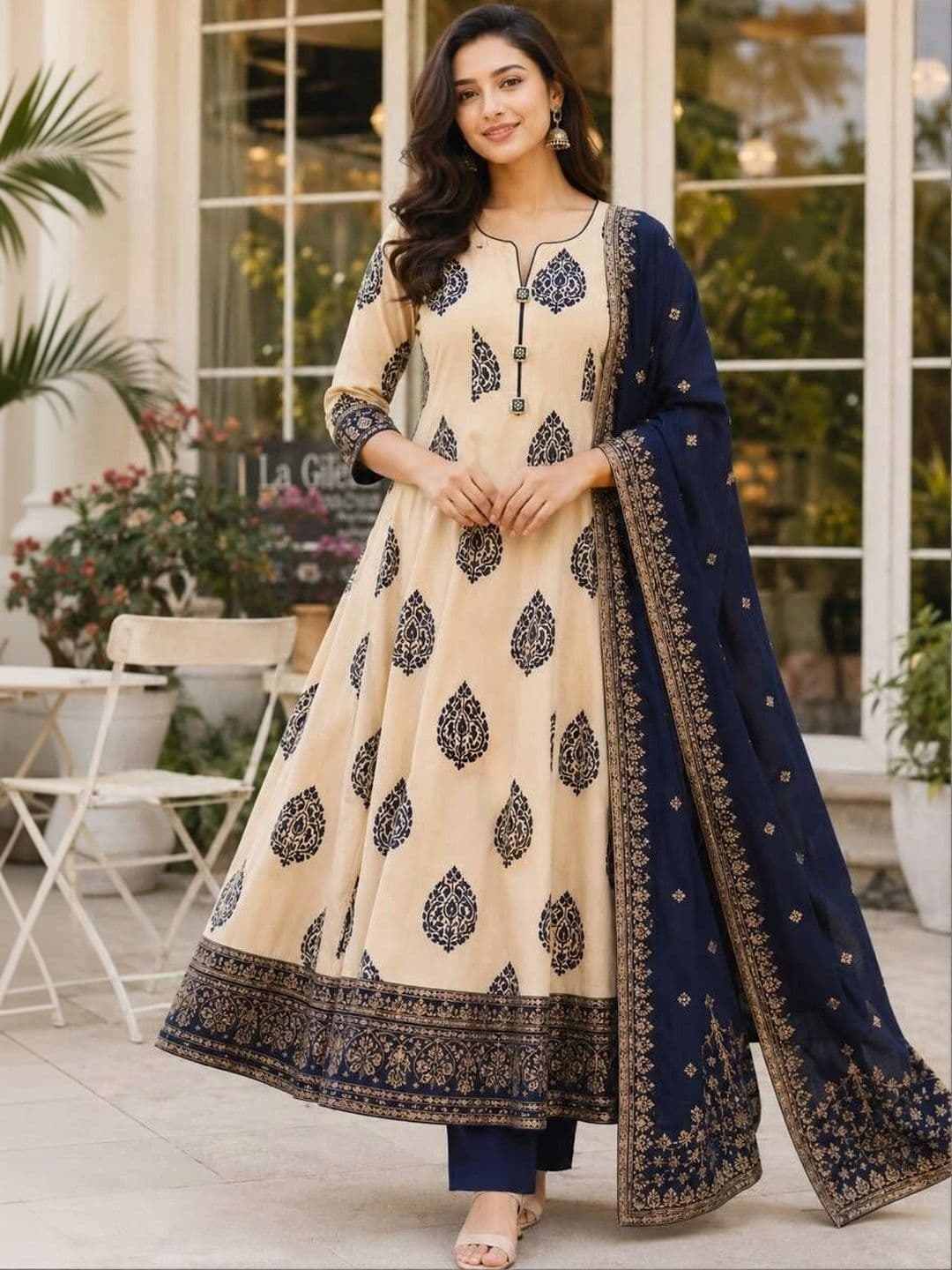 KALINI Women Ethnic Motifs Printed Regular Pure Cotton Kurta with Trousers & With Dupatta - view 1