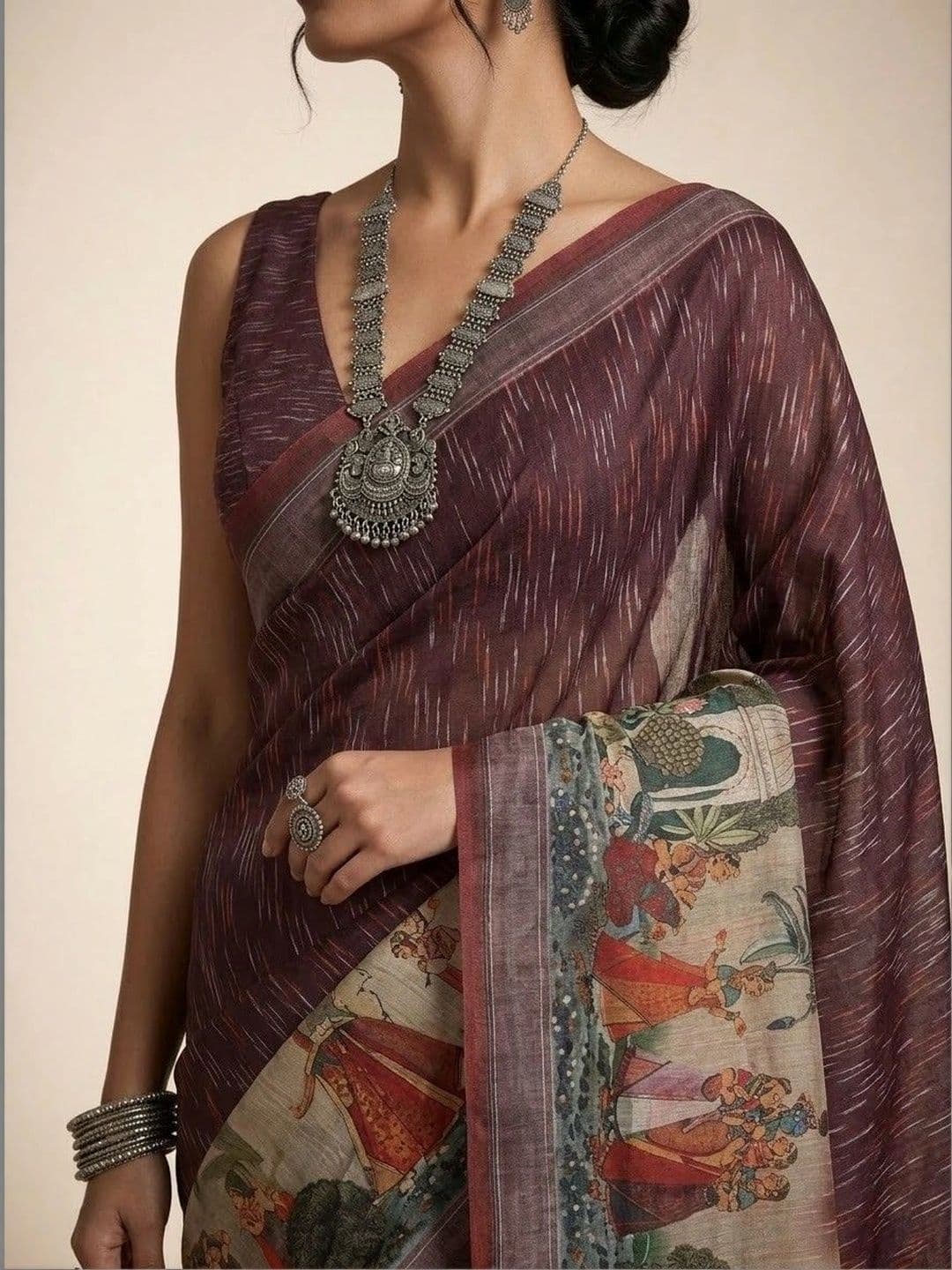 Anouk Kalamkari Silk Blend Ikat Saree thumbnail 6