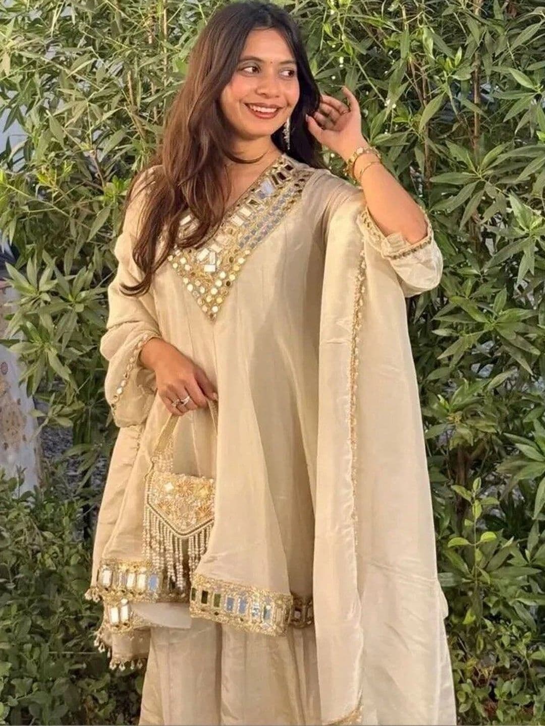 Frenzy Fusion Women Ethnic Motifs Regular Mirror Work Kurta with Palazzos & With Dupatta thumbnail 5