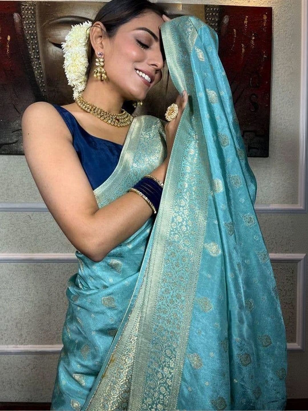 SHRIADINATH Woven Design Zari Art Silk Banarasi Saree thumbnail 5