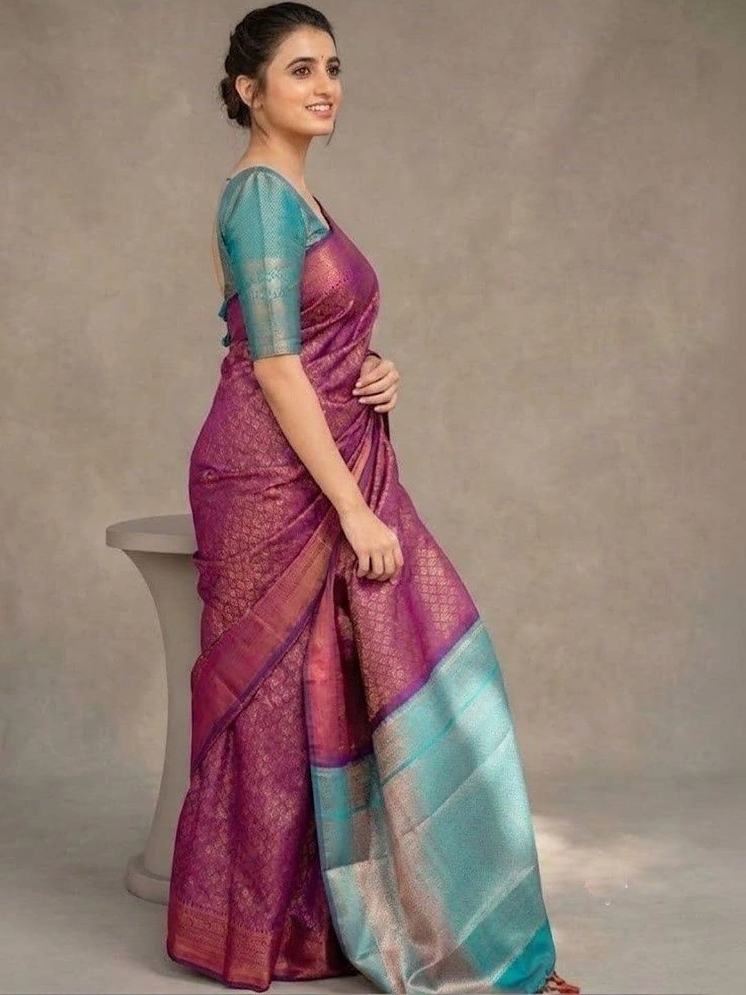 VelvetHue Woven Design Zari Art Silk Banarasi Saree thumbnail 6