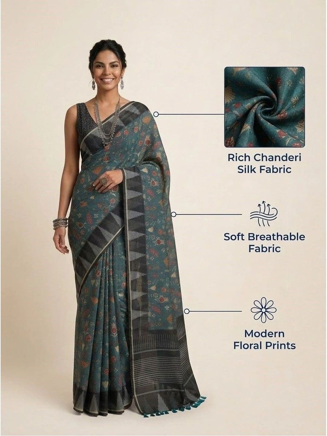 Anouk Floral Silk Blend Saree thumbnail 6
