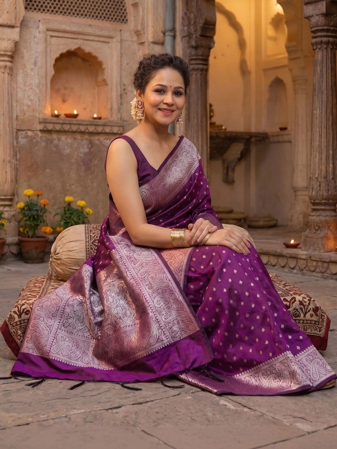 THE AQUARIUS Woven Design Zari Art Silk Banarasi Saree thumbnail 3