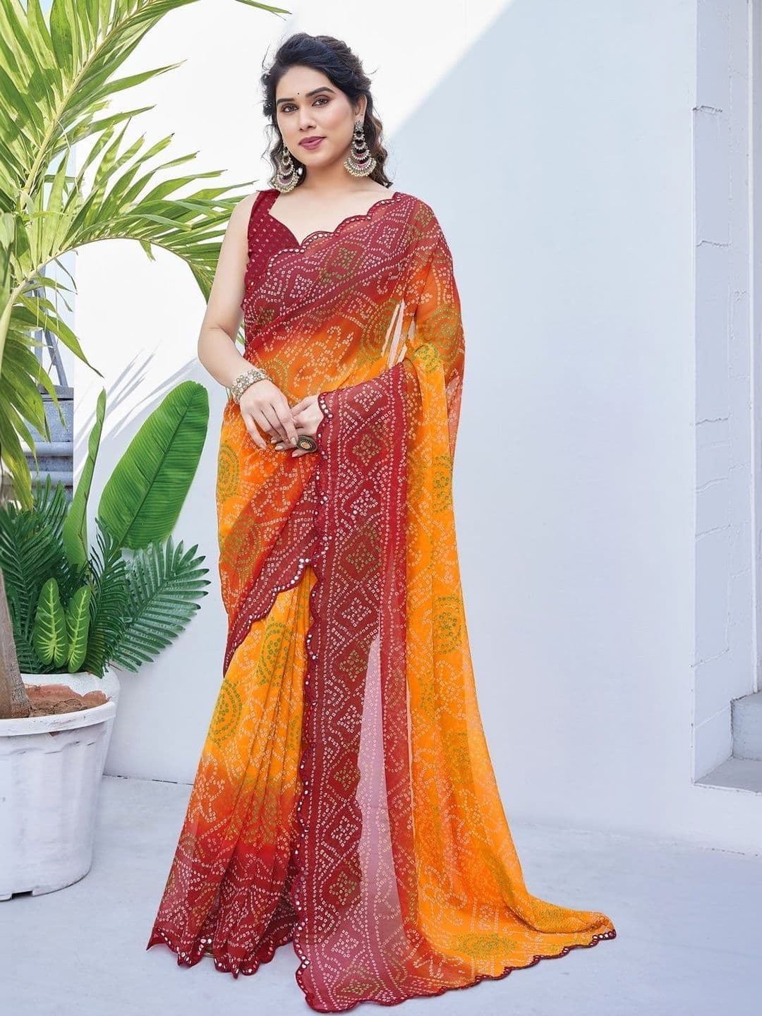 Subham Bandhani Mirror Work Poly Georgette Bandhani Saree thumbnail 3