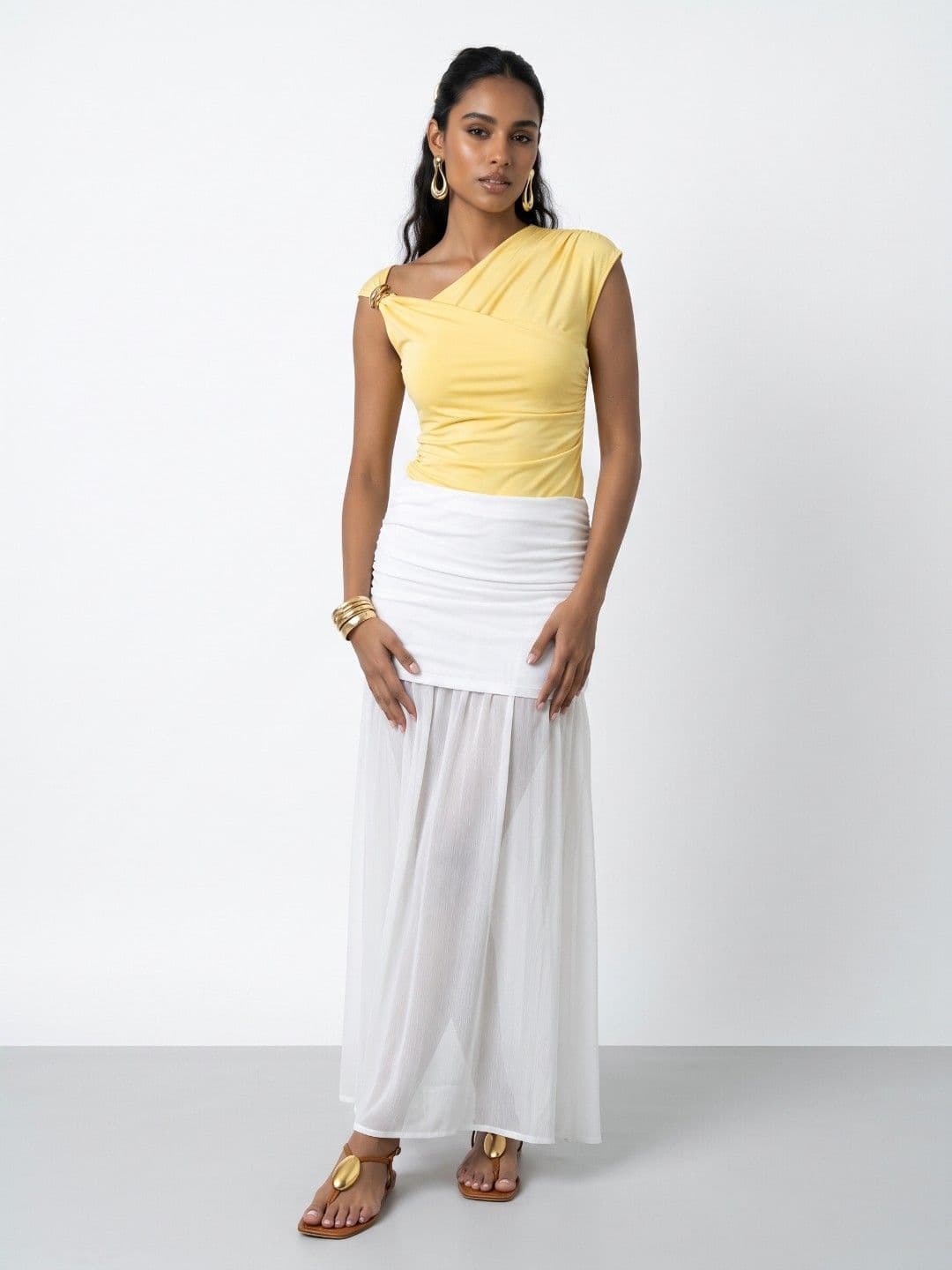Phosphorus Women Ruched Maxi A-Line Skirt thumbnail 5
