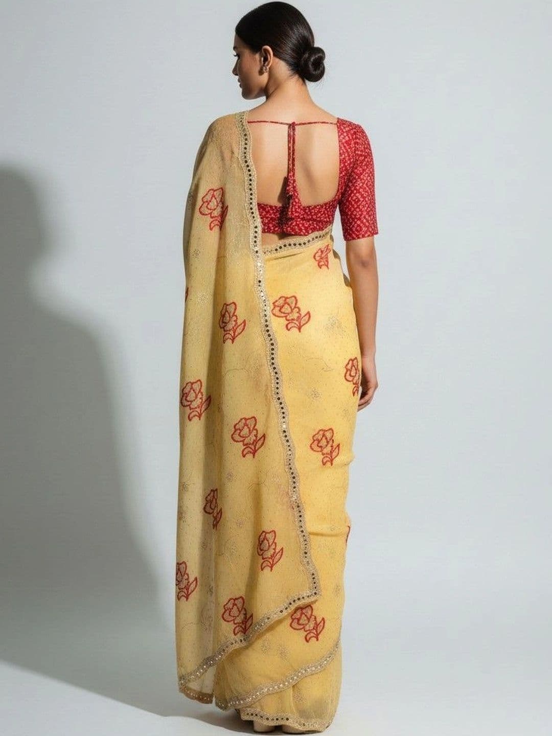 SmileyFashion Floral Embroidered Poly Georgette Saree thumbnail 2