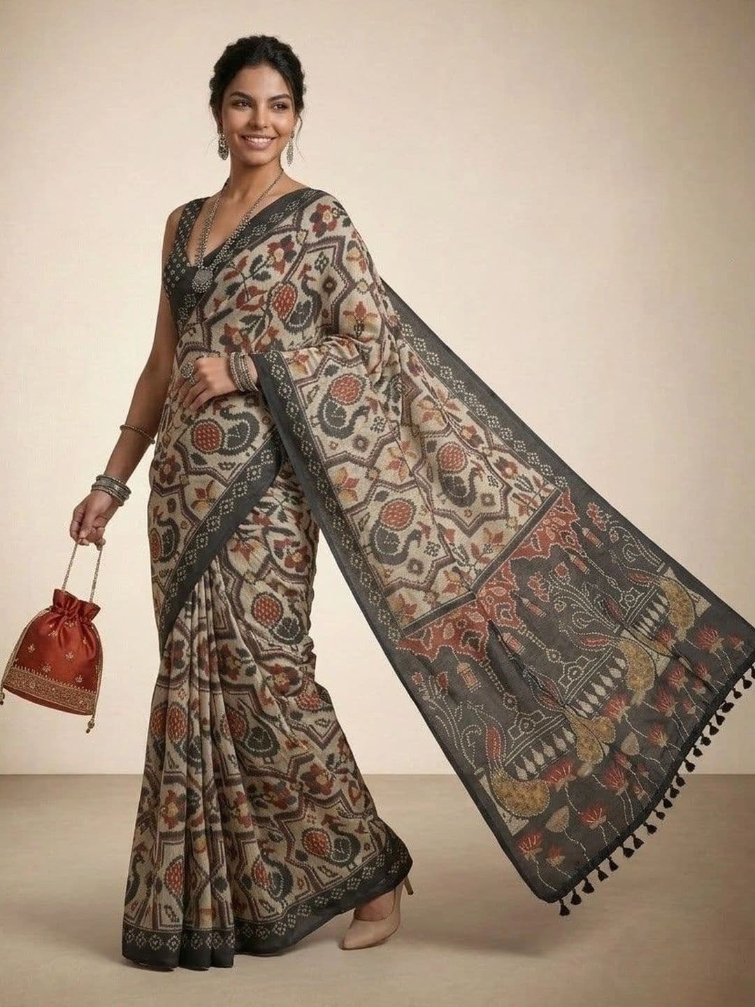 Anouk Kalamkari Silk Blend Saree thumbnail 7